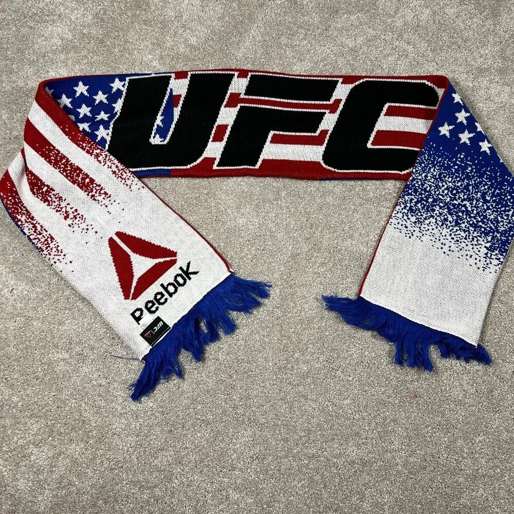 Reebok Unisex‎ One Size Multicolor Graphic Knit Fringe USA Flag UFC Scarf NWT